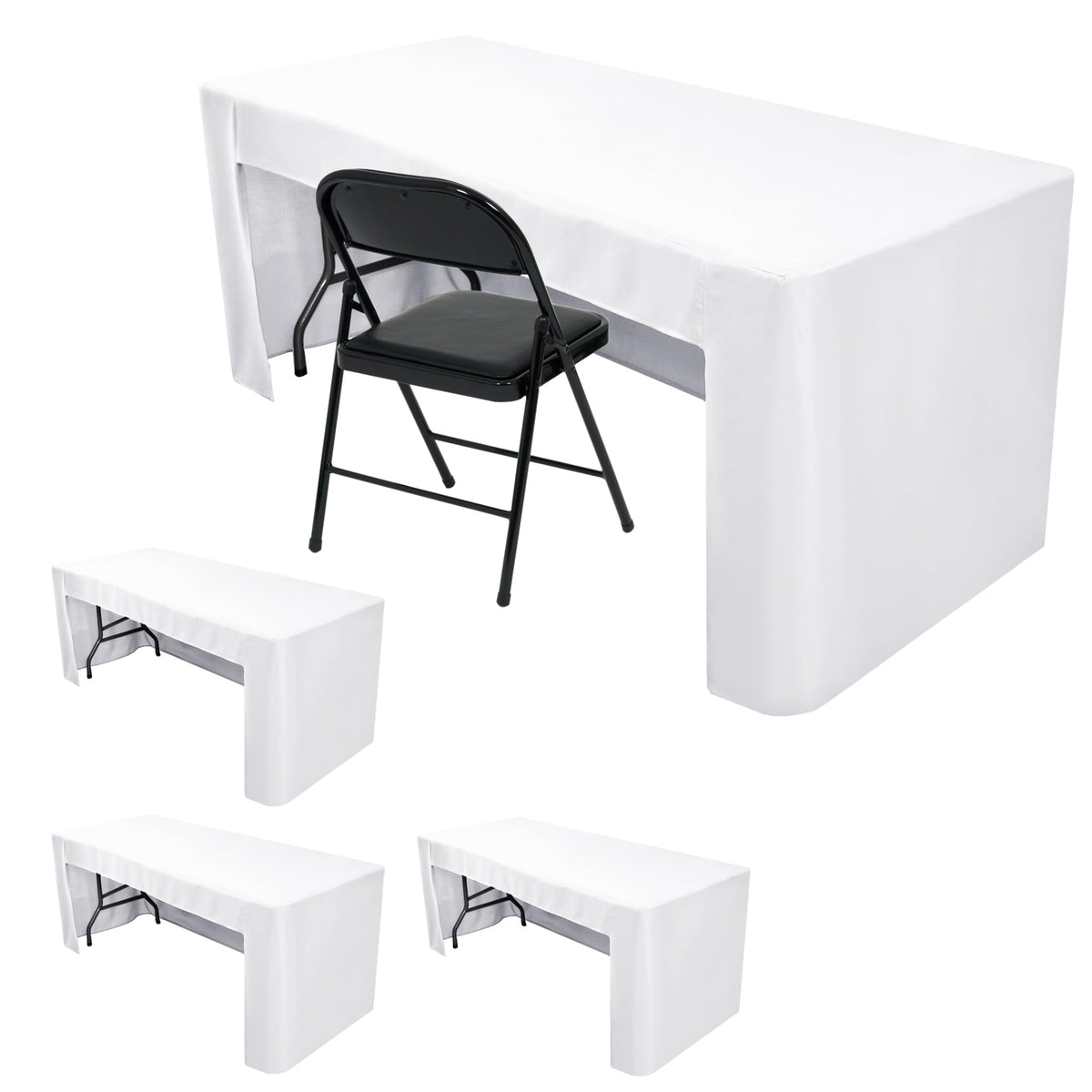 Black Tablecloths For 6 ft Rectangle Table With Open Back for Vendor 2 Pcs