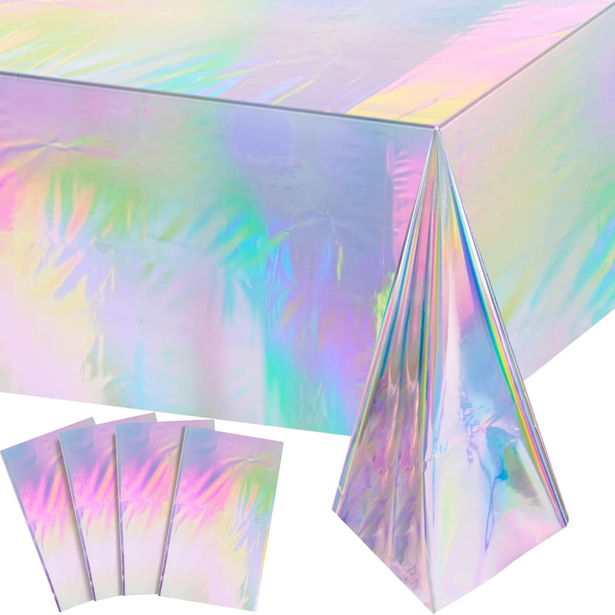 FunnyPars 4 Pack Iridescent Plastic Tablecloths, Disposable Table Covers