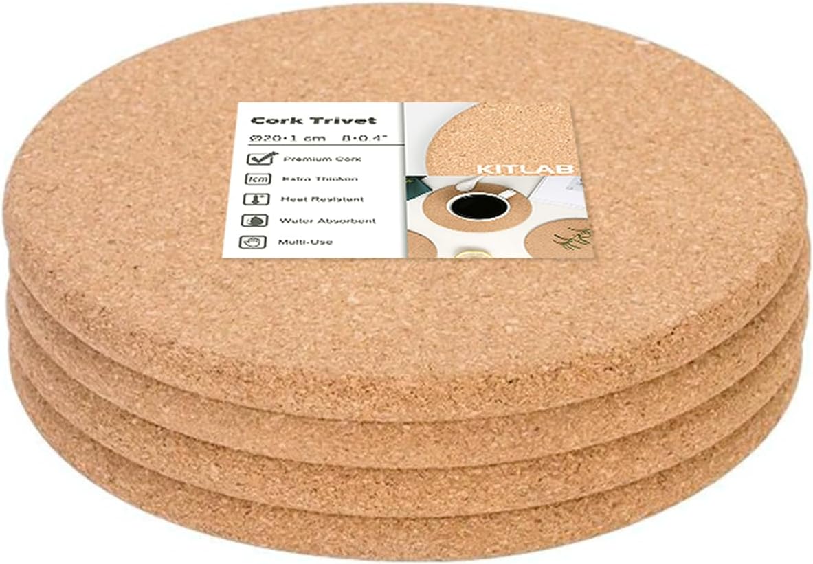 Cork Trivets for Hot Dishes, Hot Pots and Pans, 8 Inch 4 Pcs