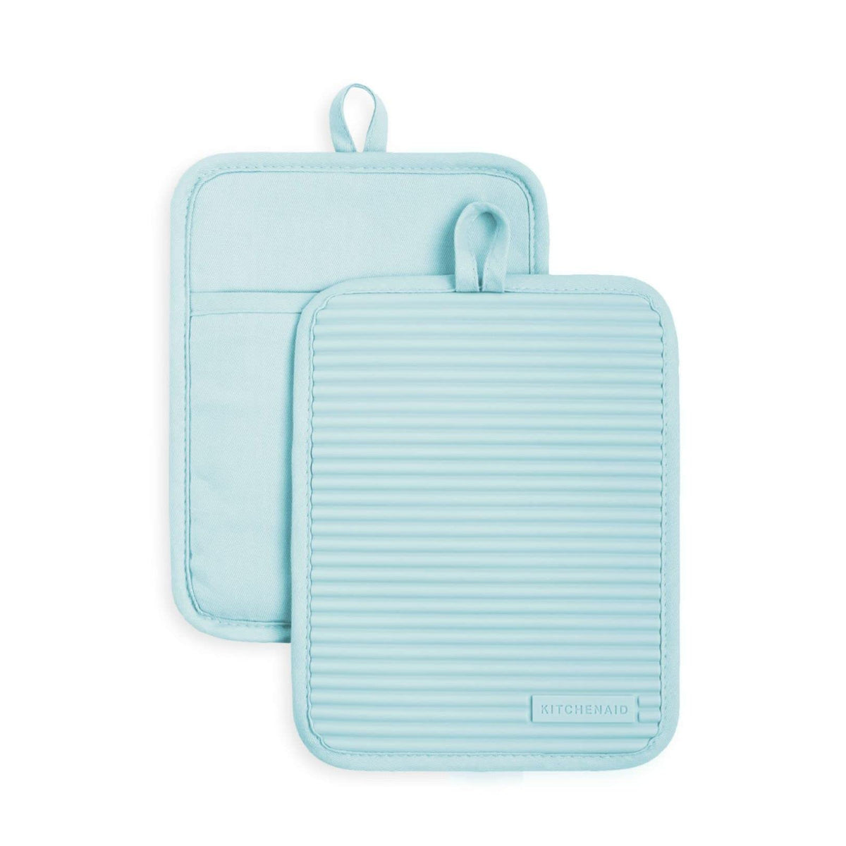 KITCHENAID Ribbed Soft Silicone Pot Holder 2-Pack Set, Matte Black, 7"x9"