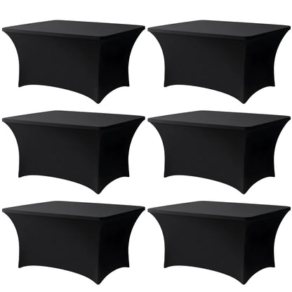 6FT Black Table Cloth - 2 Pack Fitted Stretch Rectangle Spandex Tablecloth, Washable Table Cover for Party, Picnic, Wedding, Banquet, Birthday and Festival(30" x 72")
