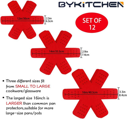 BYKITCHEN Pan Pot Protectors with Stars for Stacking, 12pcs & 3 Sizes
