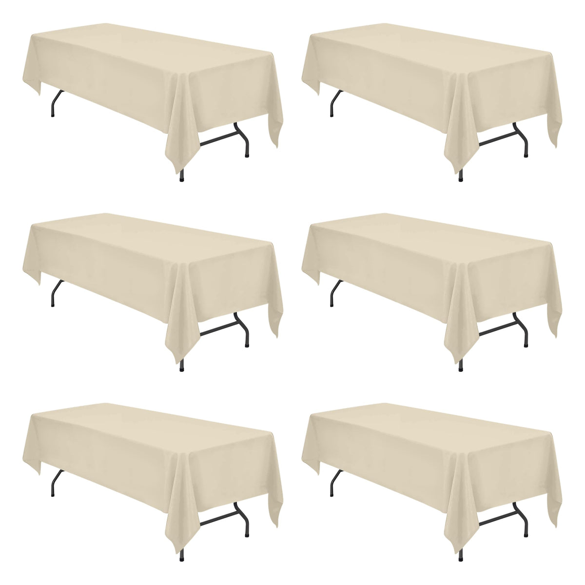 BRILLMAX 6 Pack Ivory Tablecloths 60x102 Inch for 6ft Rectangle Tables