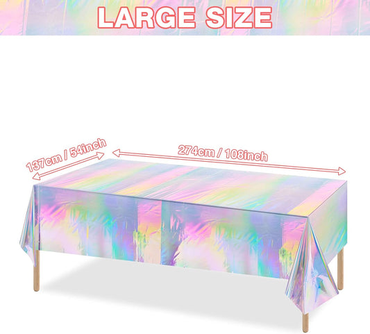 FunnyPars 4 Pack Iridescent Plastic Tablecloths, Disposable Table Covers
