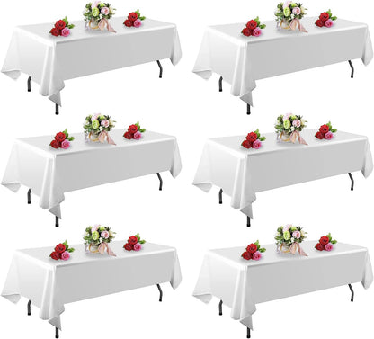 FINDYOU 10 Pack White Table Cloth Rectangle Table 60 x 102 Inch Tablecloths for 6 Foot Rectangle Tables. Stain and Winkle Resistant Polyester Washable White TableCloths for Parties Wedding Dining