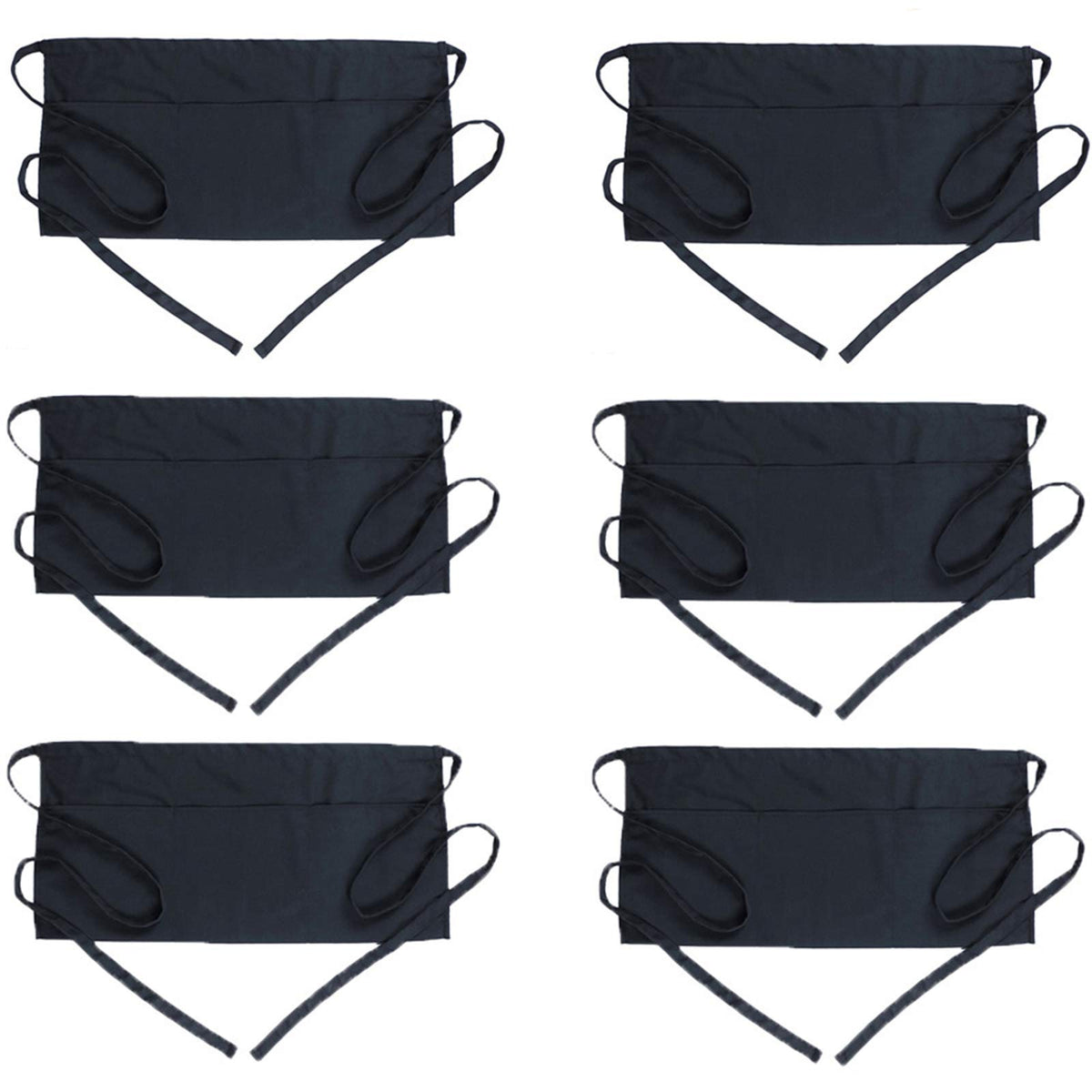 BOHARERS Waist Apron with 3 Pockets - Black Waitress Waiter Server Short Aprons