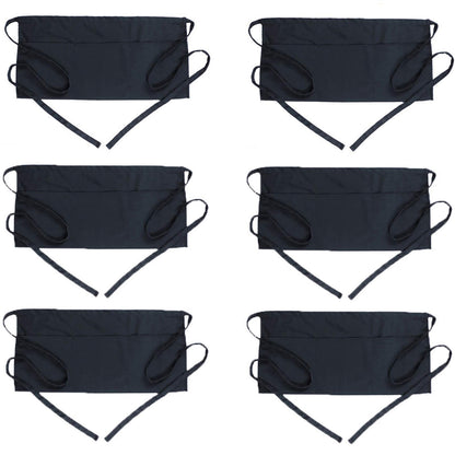 BOHARERS Waist Apron with 3 Pockets - Black Waitress Waiter Server Short Aprons