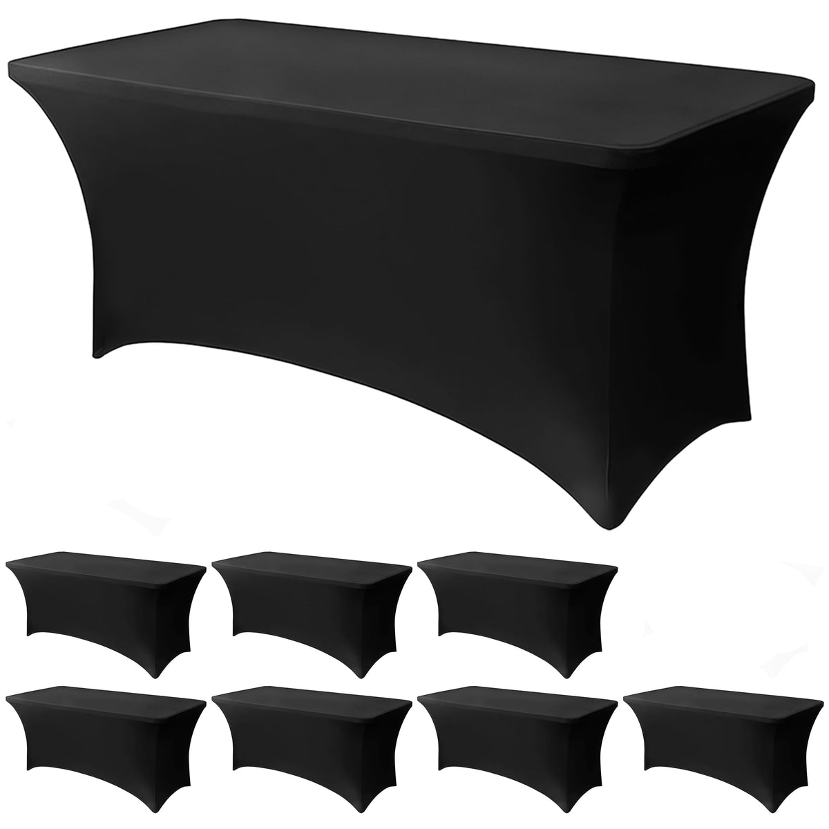 6FT Black Table Cloth - 2 Pack Fitted Stretch Rectangle Spandex Tablecloth, Washable Table Cover for Party, Picnic, Wedding, Banquet, Birthday and Festival(30" x 72")