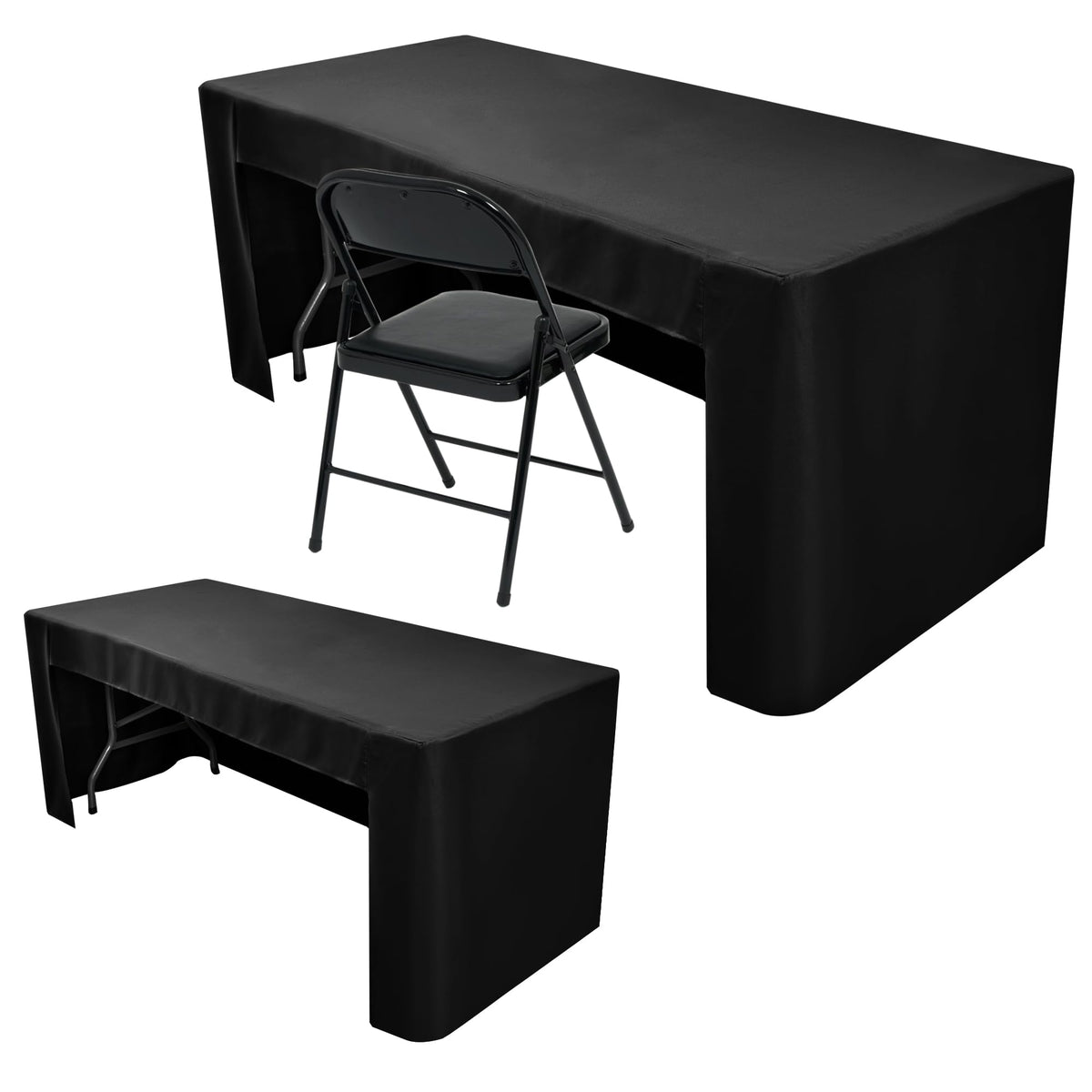 Black Tablecloths For 6 ft Rectangle Table With Open Back for Vendor 2 Pcs