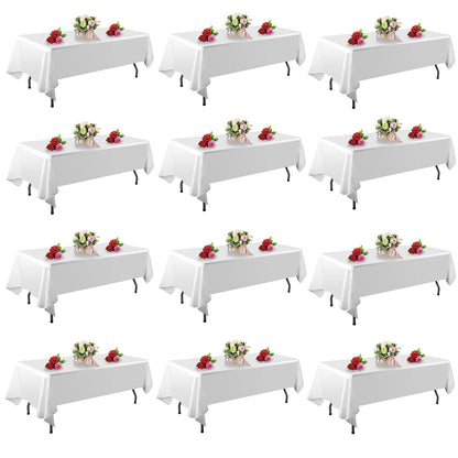 FINDYOU 10 Pack White Table Cloth Rectangle Table 60 x 102 Inch Tablecloths for 6 Foot Rectangle Tables. Stain and Winkle Resistant Polyester Washable White TableCloths for Parties Wedding Dining