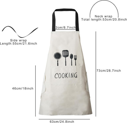 DILLMAN Women Kitchen Apron with Hand Wipe Pockets，Big Pocket,Hand-wiping, Waterproof for Cooking Baking