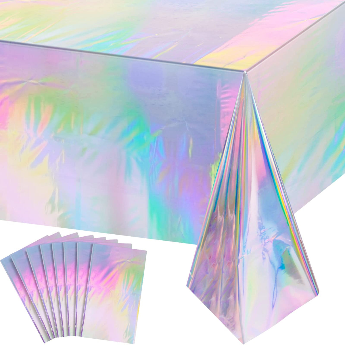 FunnyPars 4 Pack Iridescent Plastic Tablecloths, Disposable Table Covers