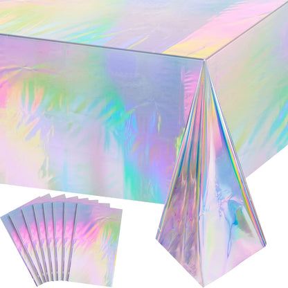 FunnyPars 4 Pack Iridescent Plastic Tablecloths, Disposable Table Covers