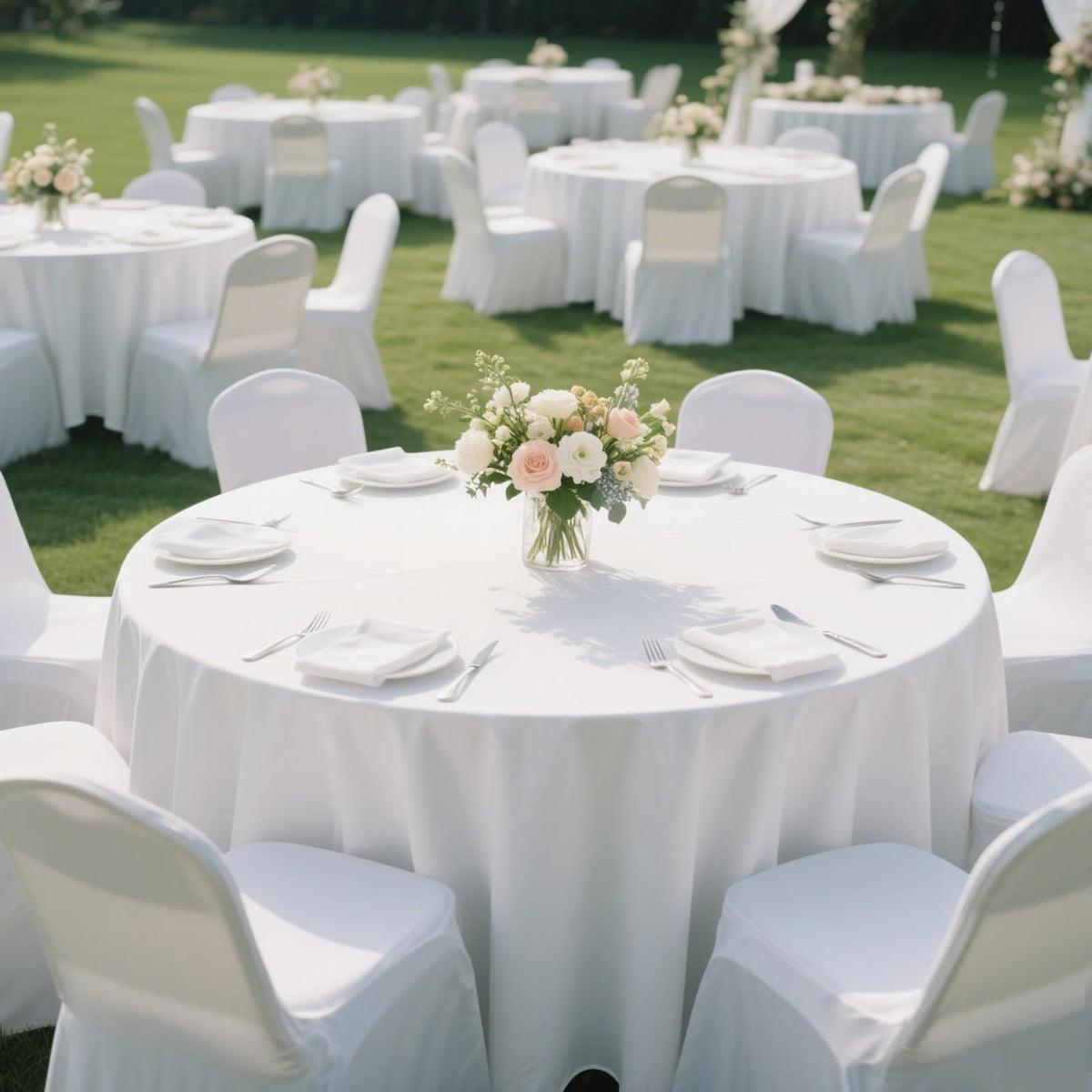 MRJ 70 Inch Round White Tablecloth Stain and Wrinkle Resistant Washable Polyester Table Cloth for Restaurant Hotel Wedding
