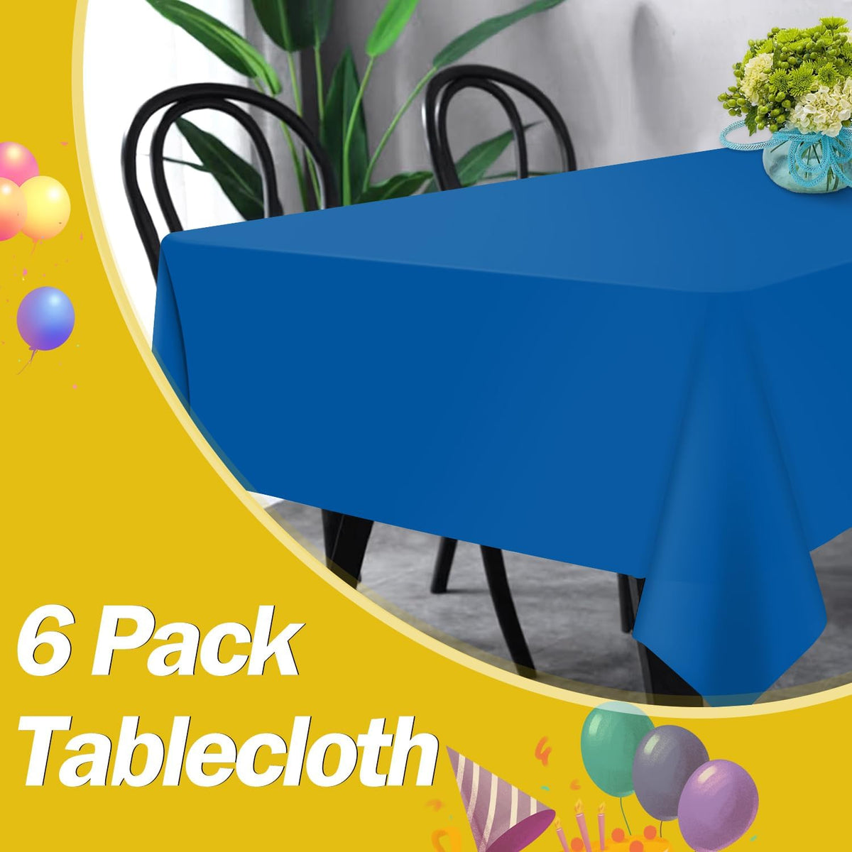 tujol Royal Blue 6 Pack Plastic Table Cloth 54" x 108", Disposable Tablecloths Rectangle Table Cover, Plastic Tablecloths for Parties