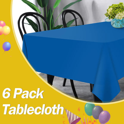 tujol Royal Blue 6 Pack Plastic Table Cloth 54" x 108", Disposable Tablecloths Rectangle Table Cover, Plastic Tablecloths for Parties