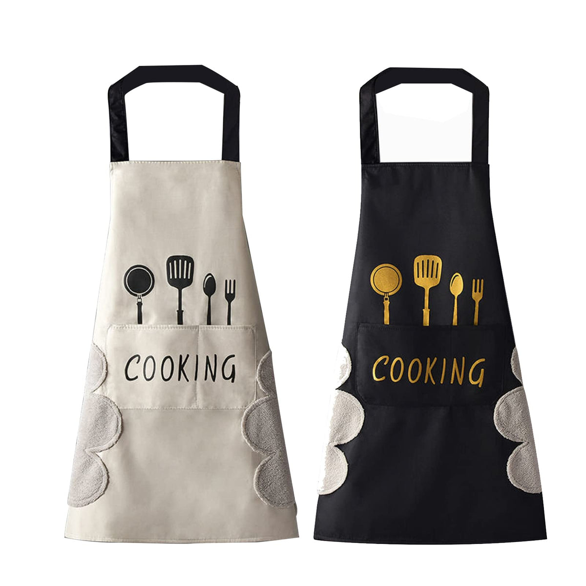 DILLMAN Women Kitchen Apron with Hand Wipe Pockets，Big Pocket,Hand-wiping, Waterproof for Cooking Baking