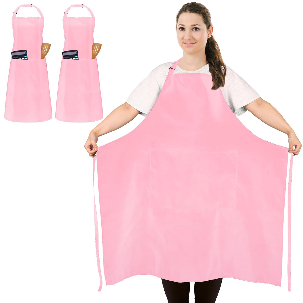 2 Pack Plus Size Waterproof Cooking Chef Apron with 2 Pockets for Men Women
