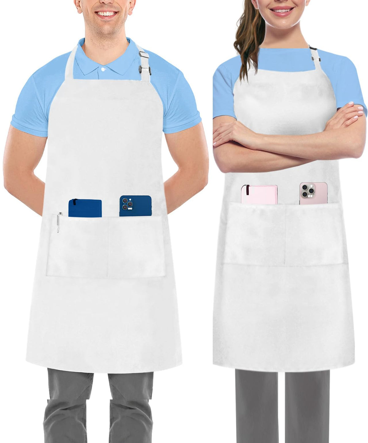 Utopia Kitchen Bib Aprons 2 Pack Adjustable With 2 Pockets 100% Polyester