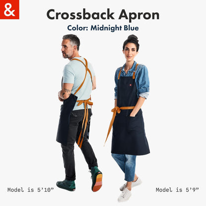 hedley & bennett Crossback Chef Apron, Pockets & Towel Loop, Midnight Blue