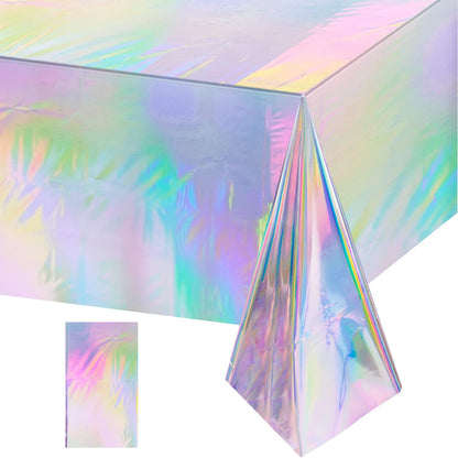 FunnyPars 4 Pack Iridescent Plastic Tablecloths, Disposable Table Covers