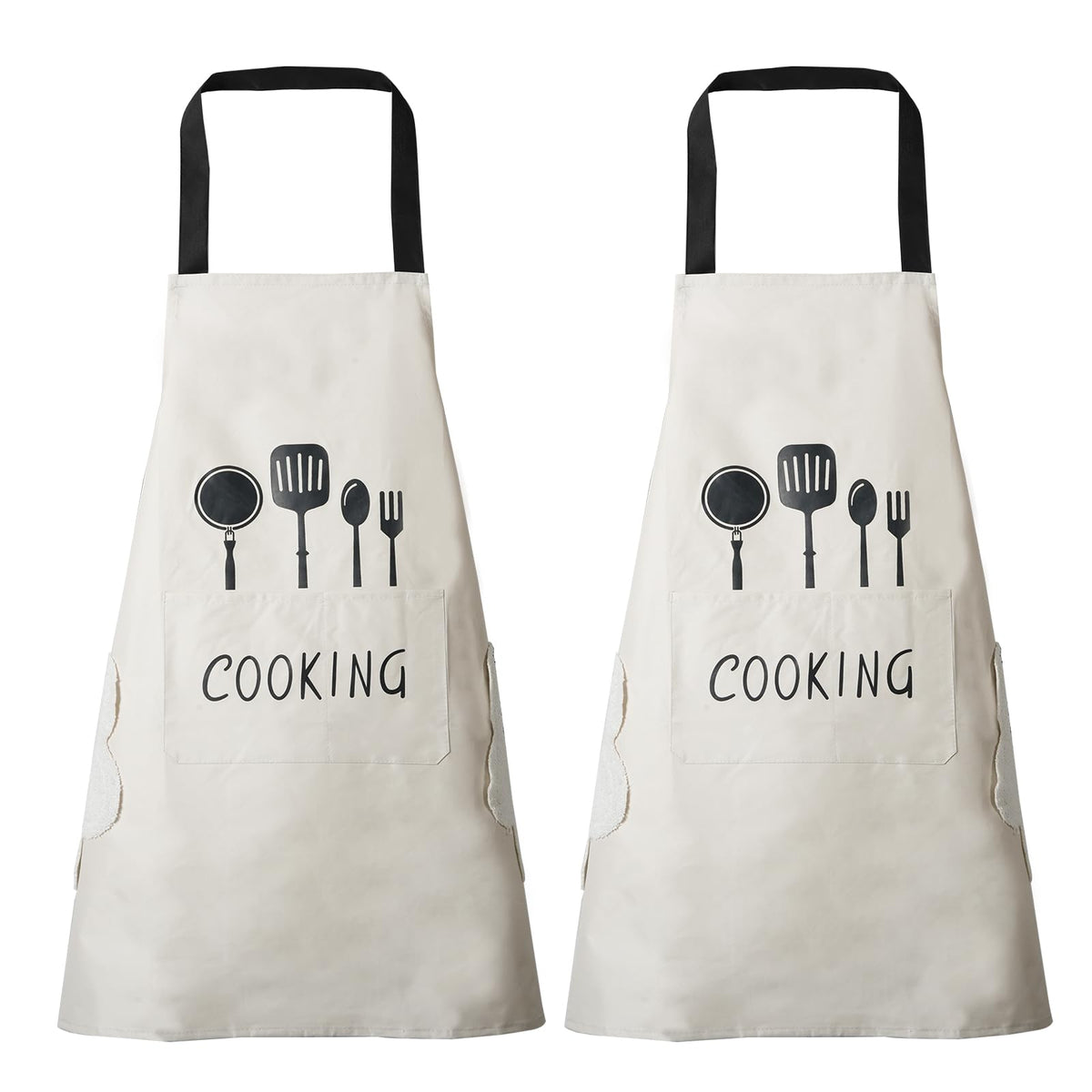 DILLMAN Women Kitchen Apron with Hand Wipe Pockets，Big Pocket,Hand-wiping, Waterproof for Cooking Baking