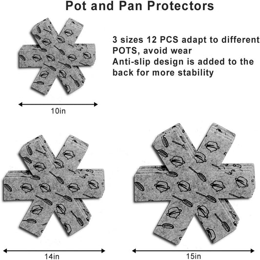 Pot and Pan Protectors 12 Pcs (10" 14" 15"), Pan Protectors for Stacking