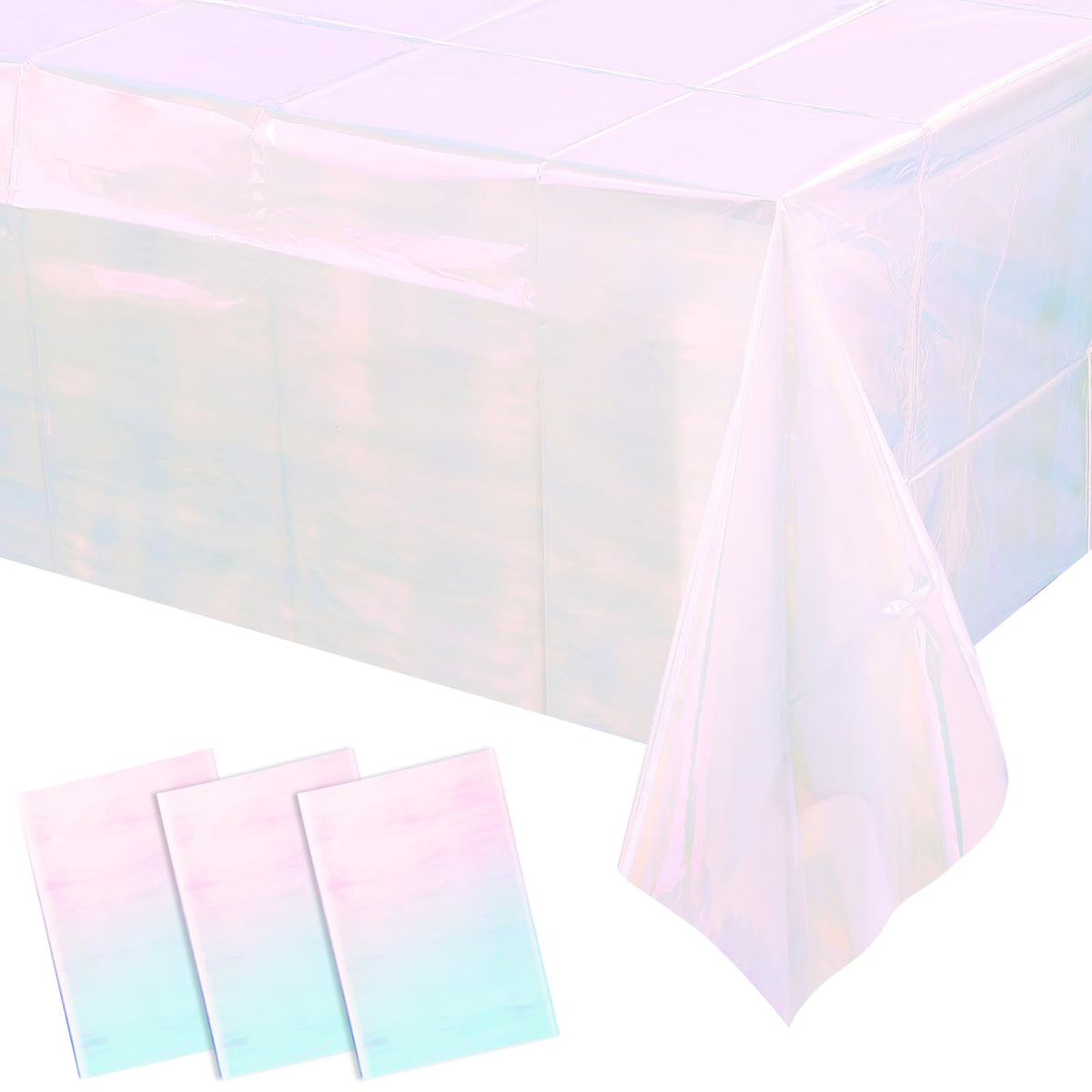 FunnyPars 4 Pack Iridescent Plastic Tablecloths, Disposable Table Covers