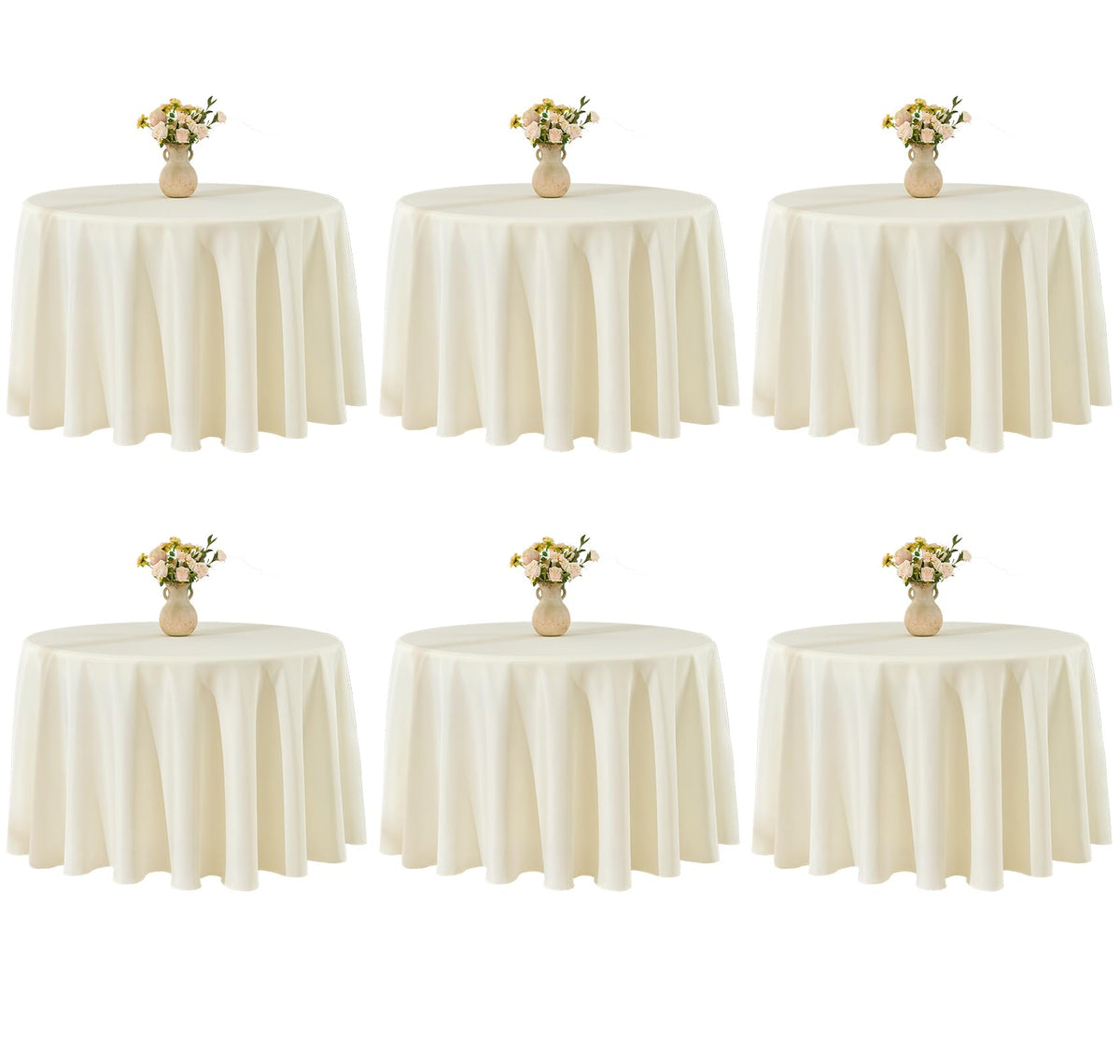 VidaFete 6 Pack 120inch Round Tablecloth Polyester Table Cloth, White