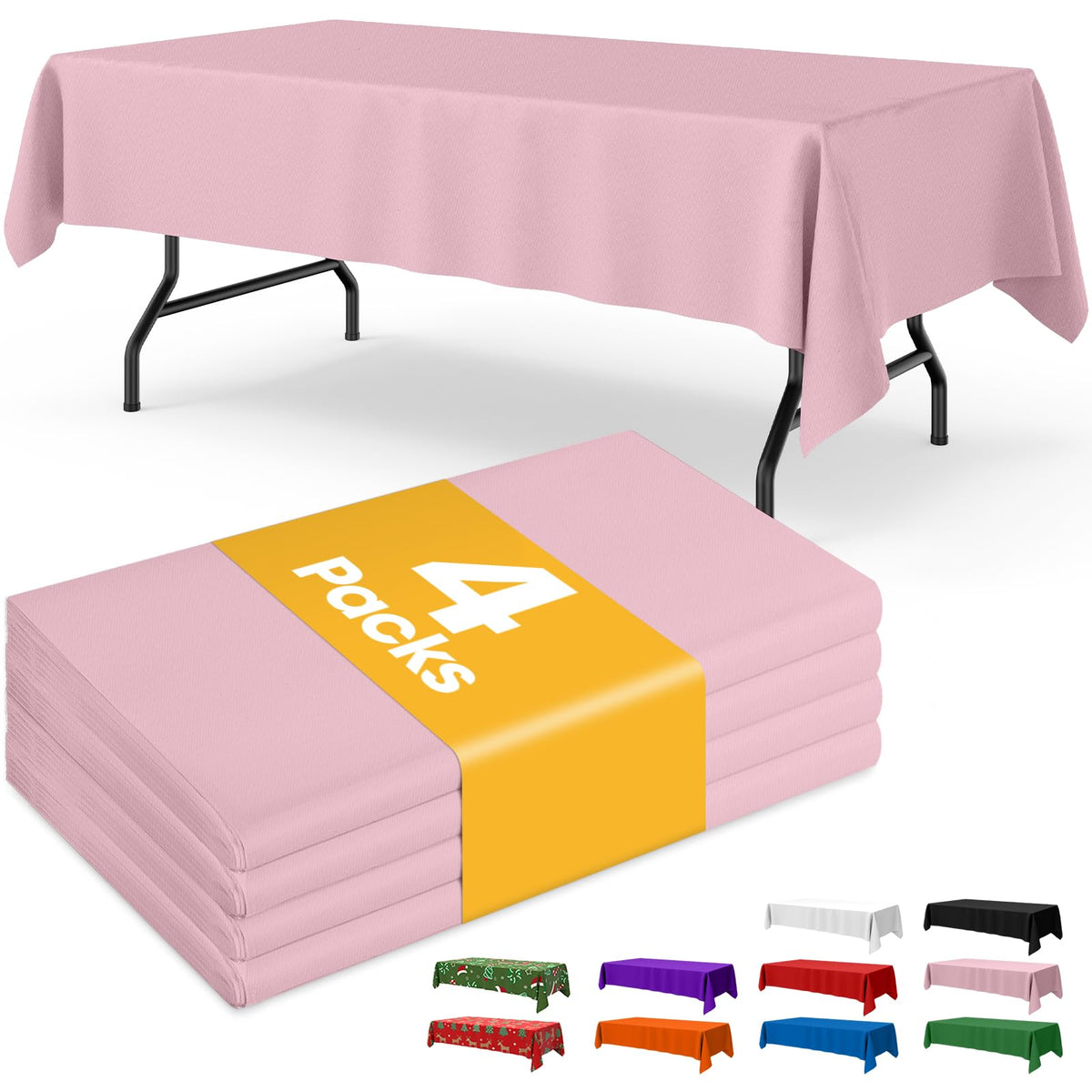 Niuara White Plastic Table Cloth - 4 Pack 54" × 108" Rectangle Disposable Tablecloths for 6FT Tables, Table Cover for Party, Holiday & Gathering Use