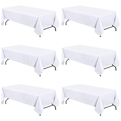 WEALUXE White Table Cloths for 6 Foot Rectangle Tables, 2-Pack, 60x102 inches, Water, Stain and Wrinkle Resistant, 200 GSM Washable Poly Fabric Tablecloths Rectangular, Elegant and Durable