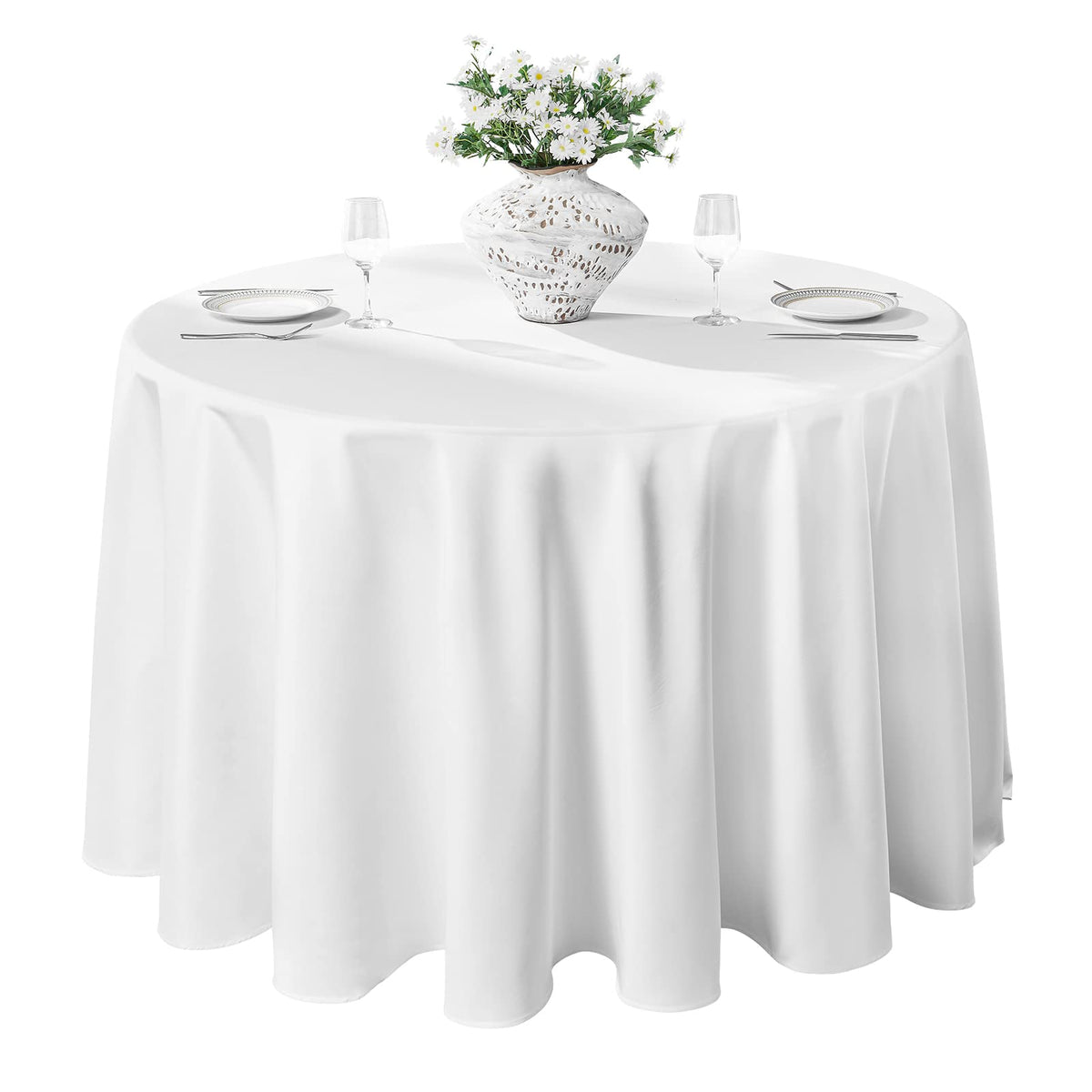 VidaFete 6 Pack 120inch Round Tablecloth Polyester Table Cloth, White