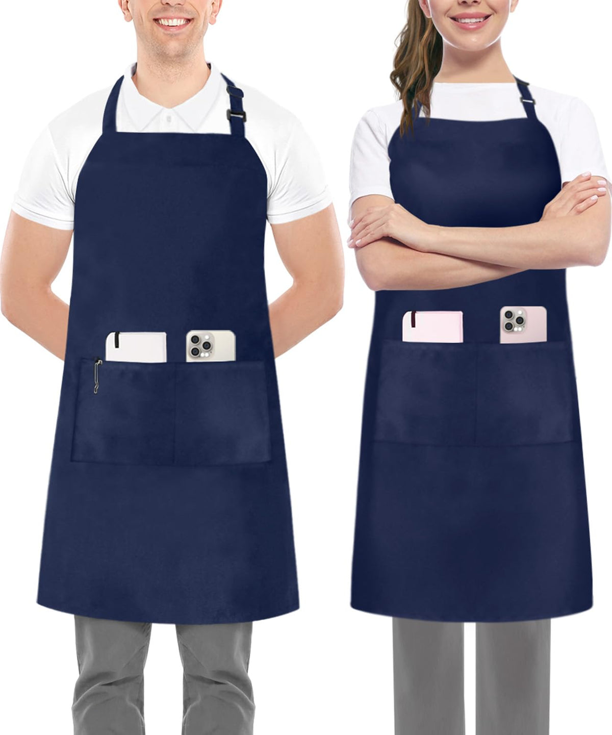 Utopia Kitchen Bib Aprons 2 Pack Adjustable With 2 Pockets 100% Polyester