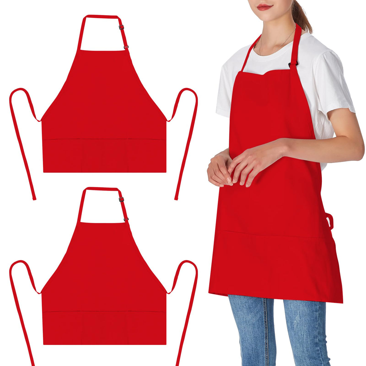 Jubatus 2 Pack 3 Pockets Adjustable Bib Apron Chef Kitchen Cooking Aprons for Women Men, Black