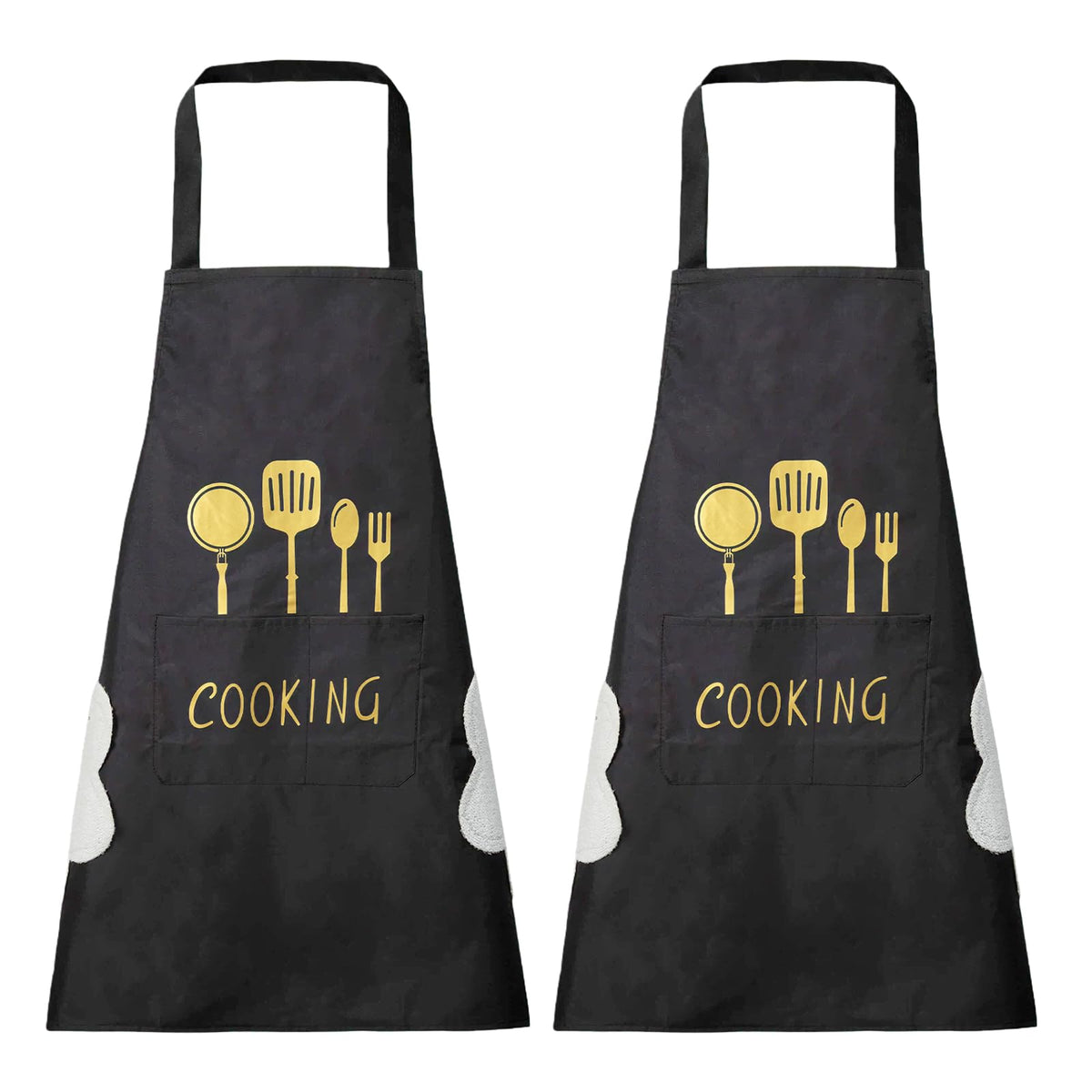 DILLMAN Women Kitchen Apron with Hand Wipe Pockets，Big Pocket,Hand-wiping, Waterproof for Cooking Baking