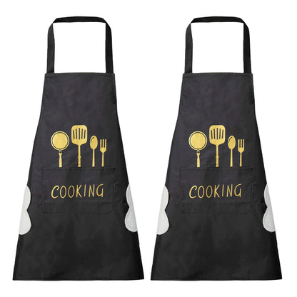 DILLMAN Women Kitchen Apron with Hand Wipe Pockets，Big Pocket,Hand-wiping, Waterproof for Cooking Baking