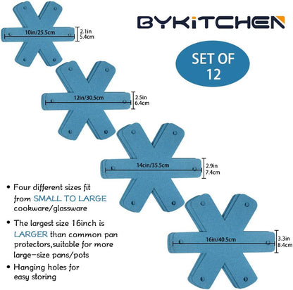 BYKITCHEN Pot Pan Protectors for Stacking, 12pcs & 4 Sizes, Separator Pads