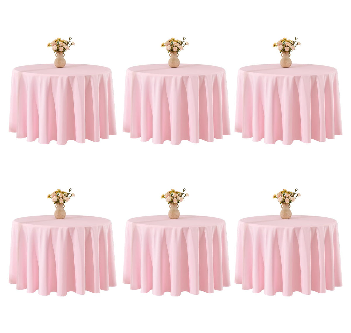 VidaFete 6 Pack 120inch Round Tablecloth Polyester Table Cloth, White