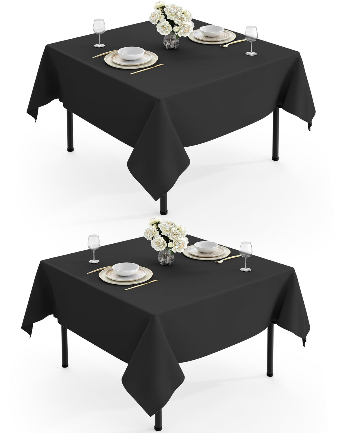 Pureegg Polyester Tablecloth 60" x 102" Reusable Washable 2 Pack Black