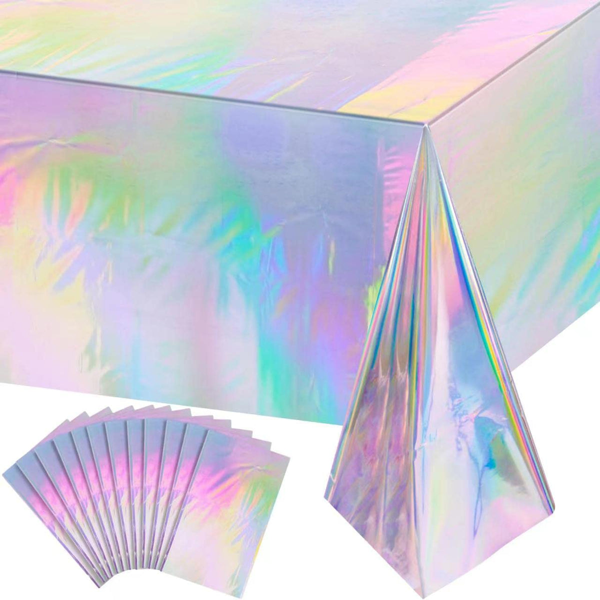 FunnyPars 4 Pack Iridescent Plastic Tablecloths, Disposable Table Covers
