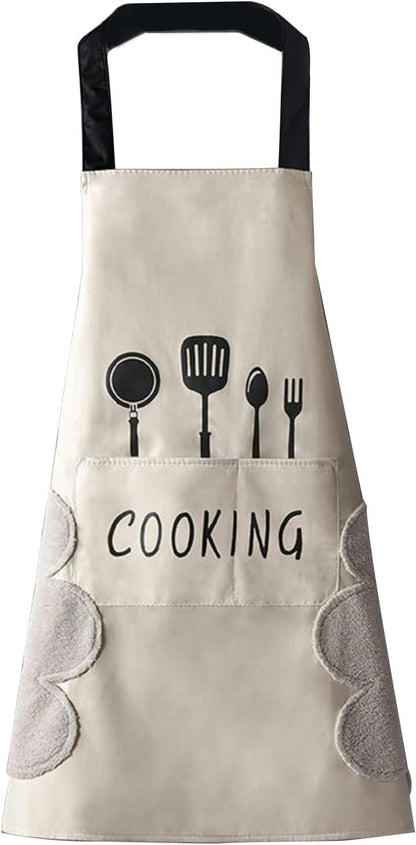 DILLMAN Women Kitchen Apron with Hand Wipe Pockets，Big Pocket,Hand-wiping, Waterproof for Cooking Baking
