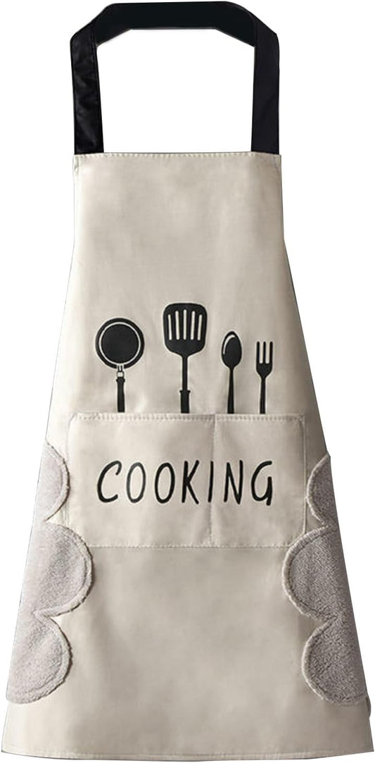 DILLMAN Women Kitchen Apron with Hand Wipe Pockets，Big Pocket,Hand-wiping, Waterproof for Cooking Baking