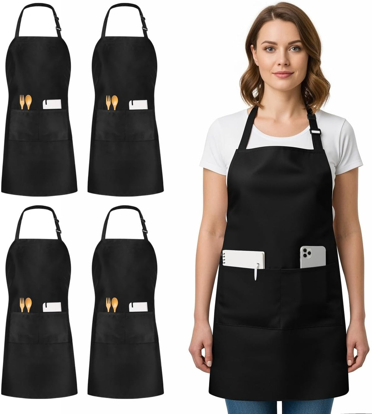 Utopia Kitchen Bib Aprons 4 Pack Adjustable With 2 Pockets