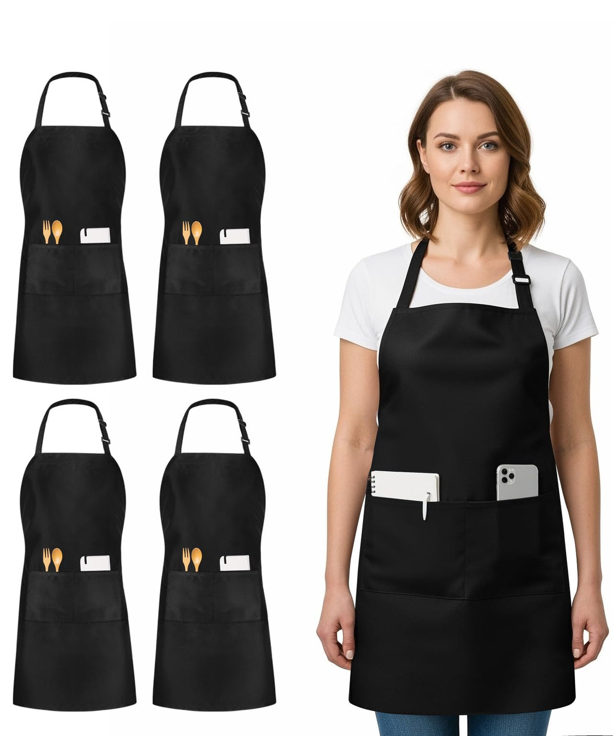 Utopia Kitchen Bib Aprons 4 Pack Adjustable With 2 Pockets