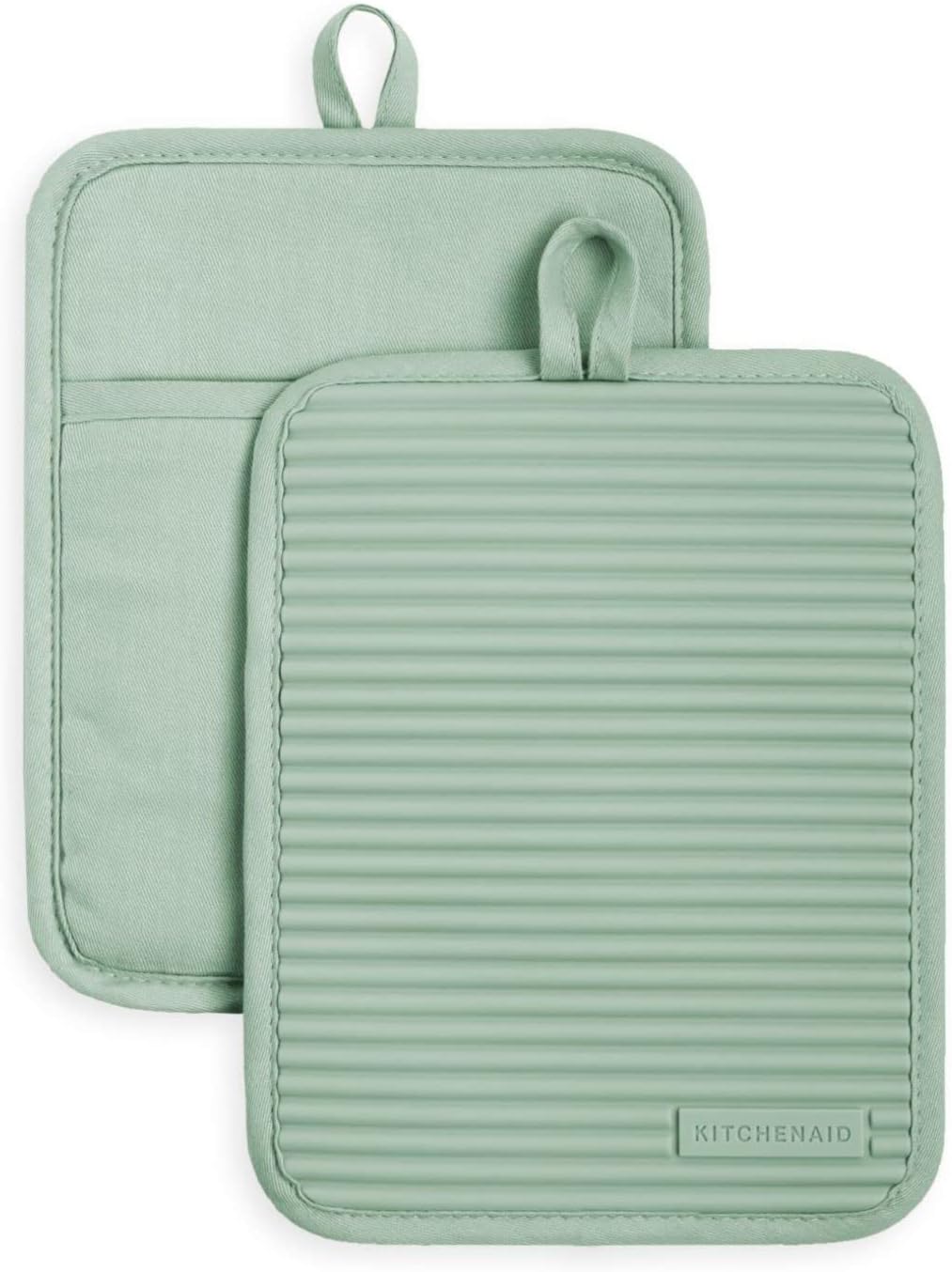 KITCHENAID Ribbed Soft Silicone Pot Holder 2-Pack Set, Matte Black, 7"x9"