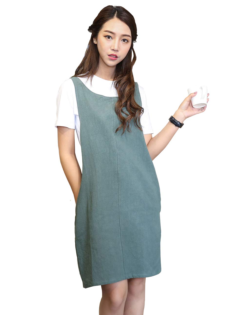 Cotton Linen Japanese Apron Halter Cross Back Bandage X Shape Aprons Two Pockets