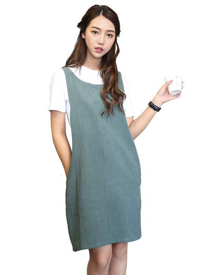 Cotton Linen Japanese Apron Halter Cross Back Bandage X Shape Aprons Two Pockets