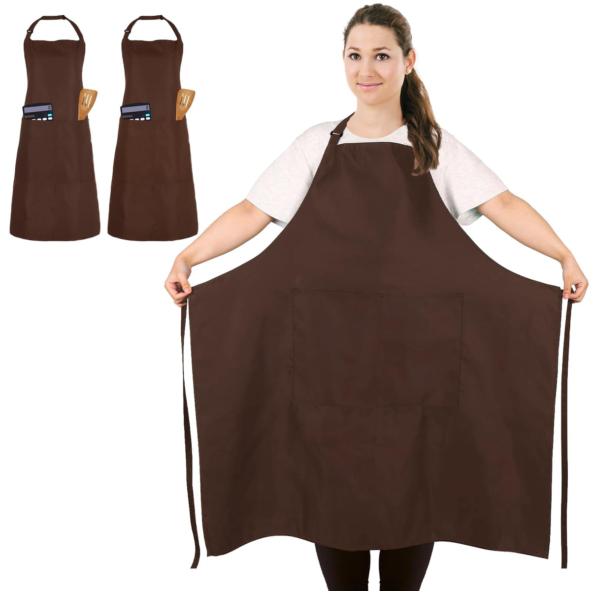 2 Pack Plus Size Waterproof Cooking Chef Apron with 2 Pockets for Men Women