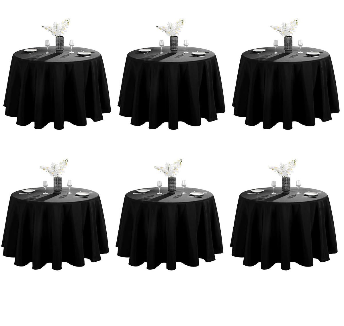 VidaFete 6 Pack 120inch Round Tablecloth Polyester Table Cloth, White