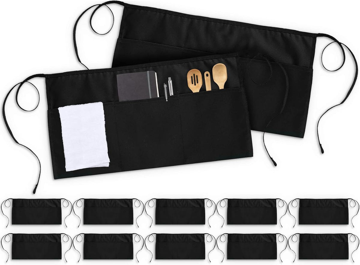 Utopia Wear Server Waist Aprons 12 Pack with 3 Pockets 100% Polyester